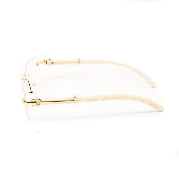 White Arm Rimless Clear Lens Square Gold Frame Unisex Rectangle Hip Hop Glasses - Picture 6 of 6